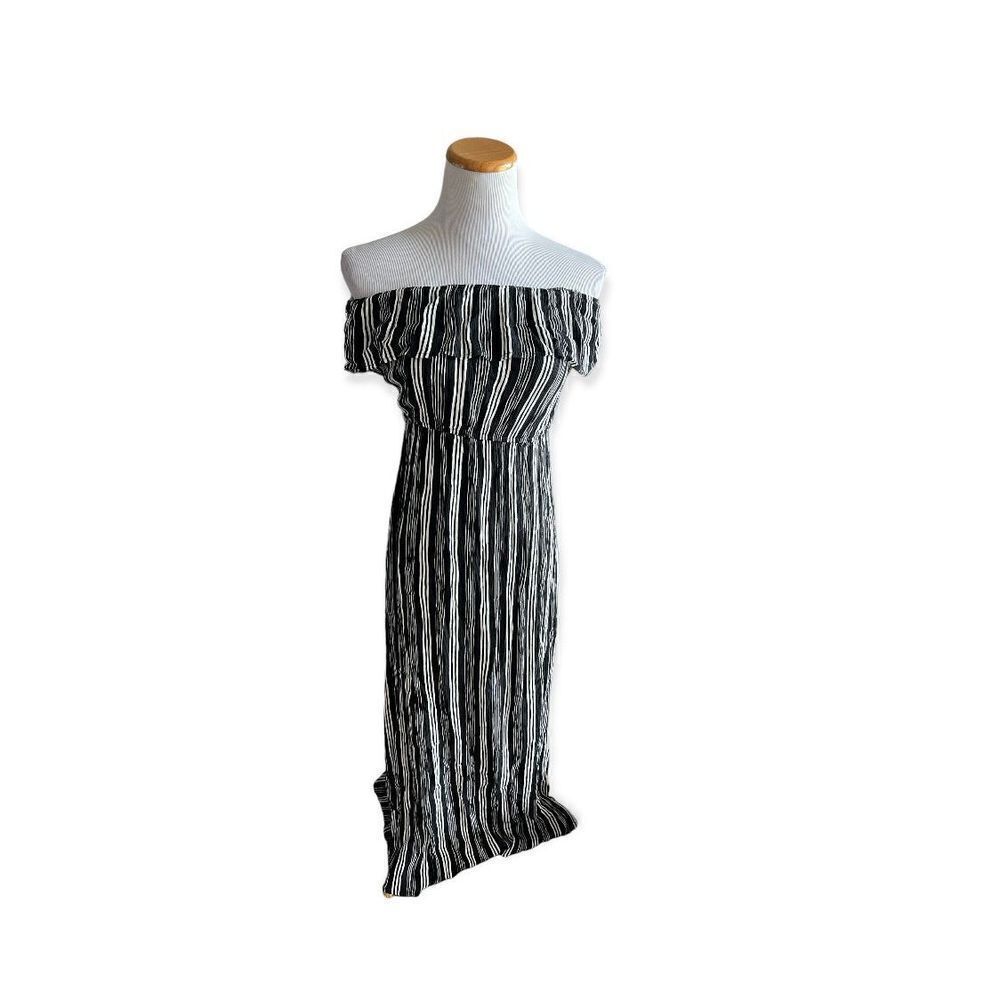 Womens Chocolate USA Strapless Flounce Pinstripe Ruffle Maxi Dress - Sz M